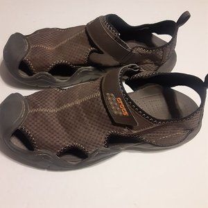 Crocs Swiftwater Brown Mesh Fisherman Deck Sandals Men's Size 12 15041